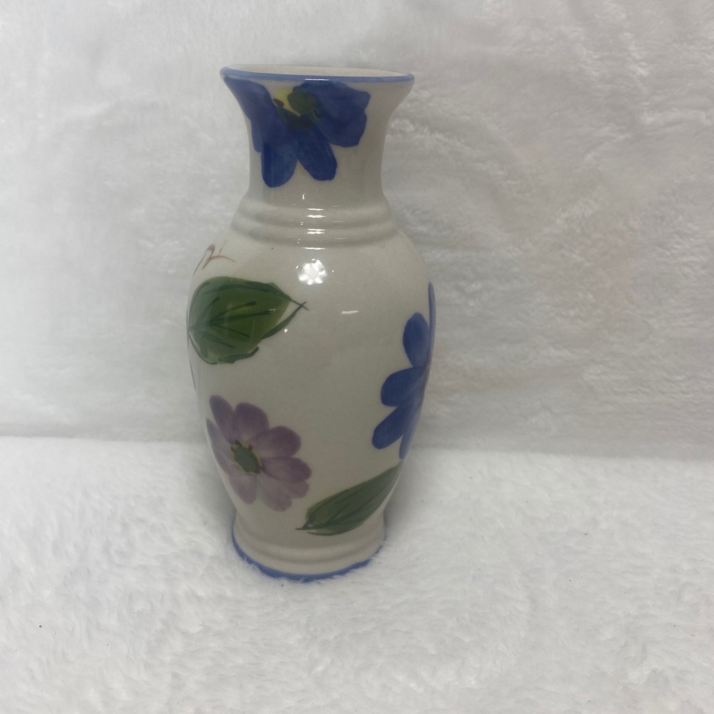Floral Bud Vase Ceramic Hand Painted Flowers Blue Purple Green Home‎ Decor